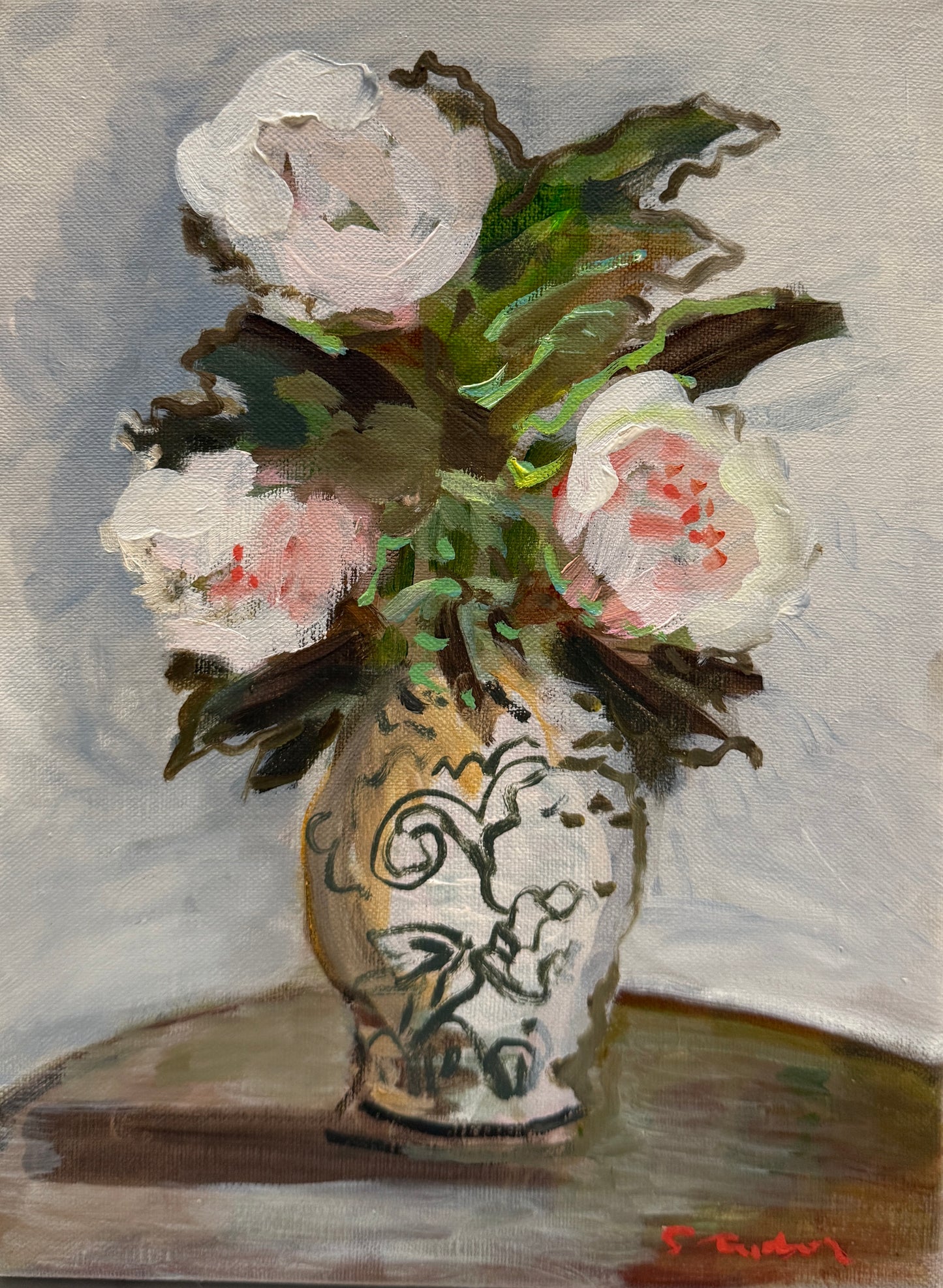 ORIGINAL Painting- Reverie III in Cream and Peach- Prairie Moon Peonies-unframed