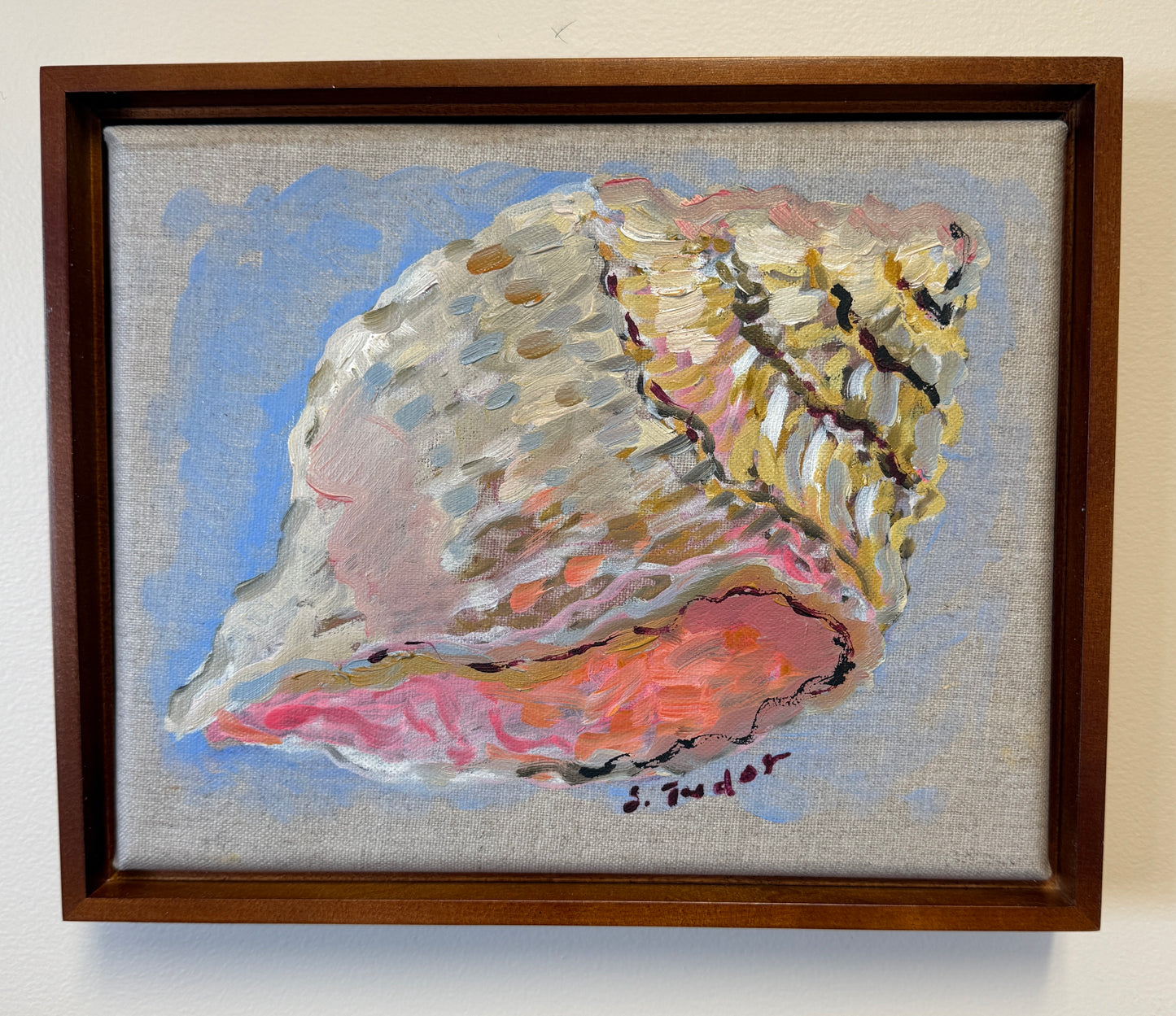 ORIGINAL Conch Shell linen stretched canvas framed