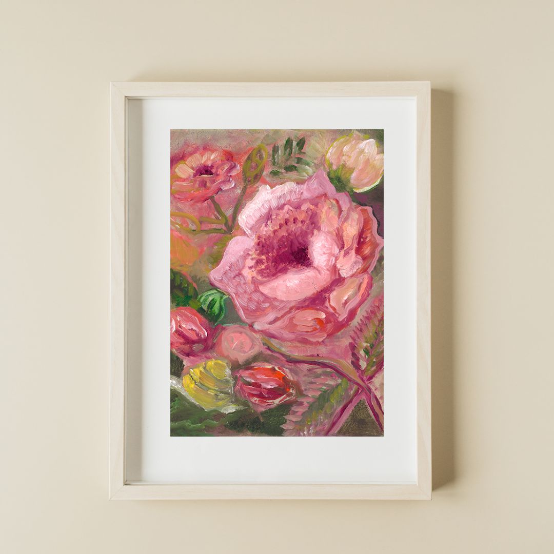 PRINT "Roses with Snail" A Vertical Fine Art Giclee Reproduction