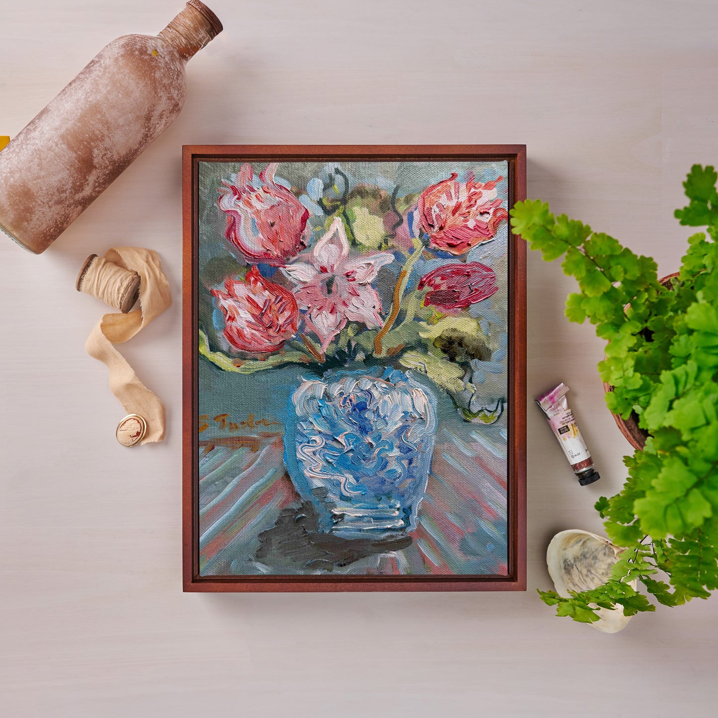 ORIGINAL- Reverie II in Red, Blue and Pink- Tulips