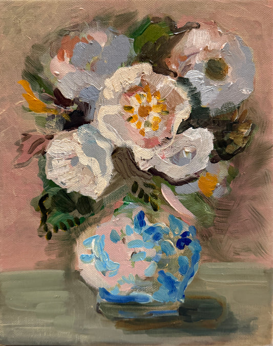 ORIGINAL- Reverie I in Peach and Sage-Desdemona Roses-unframed