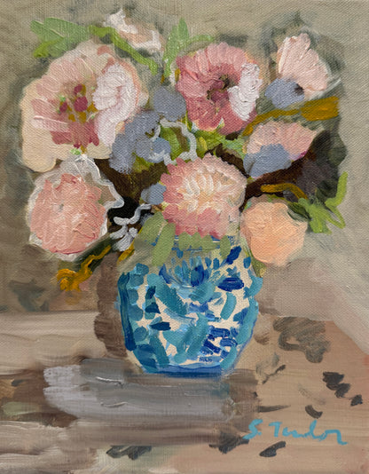 ORIGINAL Painting- Reverie III in Peach and Sage- Desdemona Roses