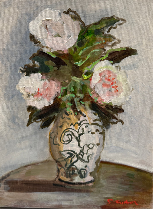 ORIGINAL Painting- Reverie III in Cream and Peach- Prairie Moon Peonies-unframed