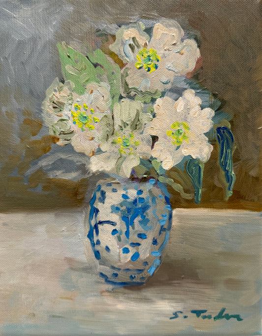 CANVAS PRINT- Reverie II in Blue and Brown- Dogwood Blossoms