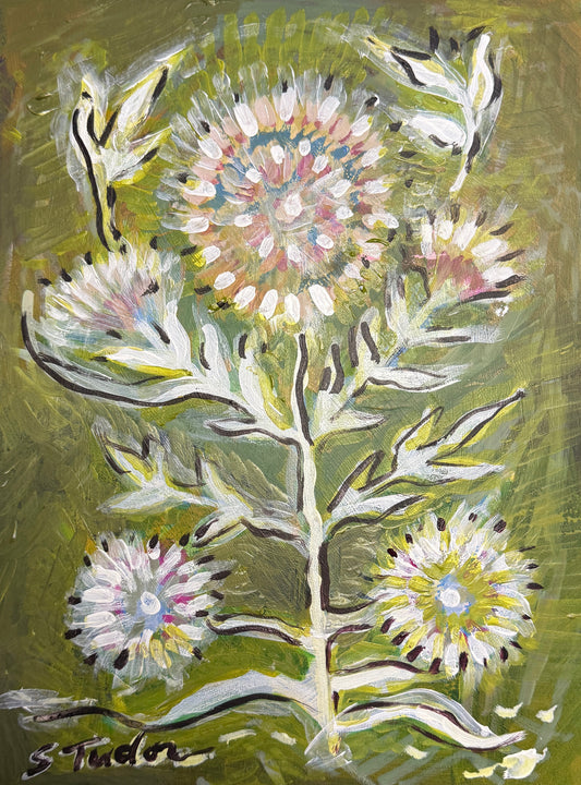 ORIGINAL Folk Art Carnation (acrylic on wood panel)