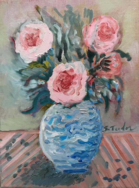 ORIGINAL Painting- Reverie IV in Red, Blue and Pink- Peonies