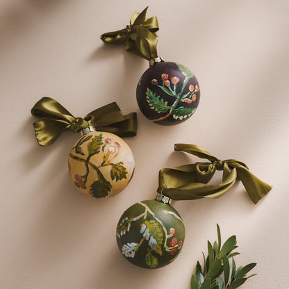 Hand-Painted Bisque Ball Ornaments — Winter Berries Collection
