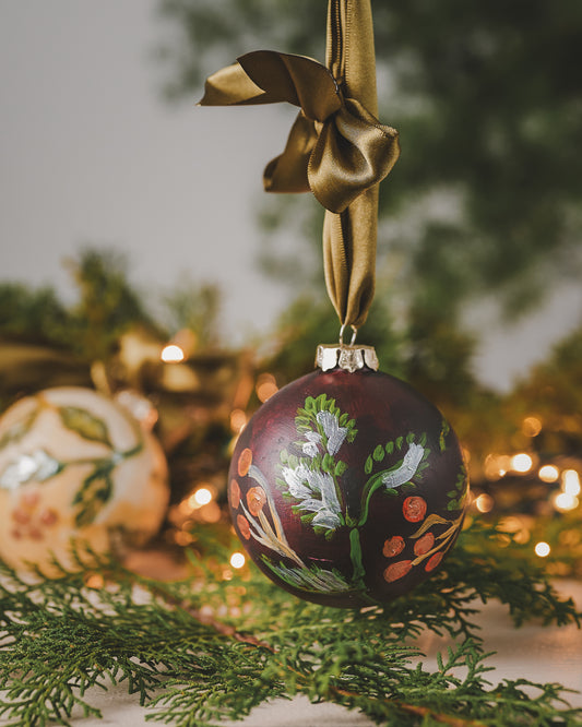 Hand-Painted Bisque Ball Ornaments — Winter Berries Collection