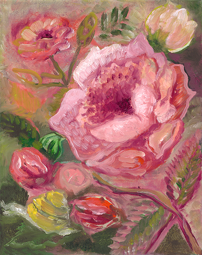 CANVAS PRINT "Roses with Snail" A Vertical Fine Art Giclee Reproduction