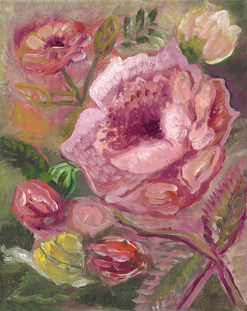 CANVAS PRINT "Roses with Snail" A Vertical Fine Art Giclee Reproduction