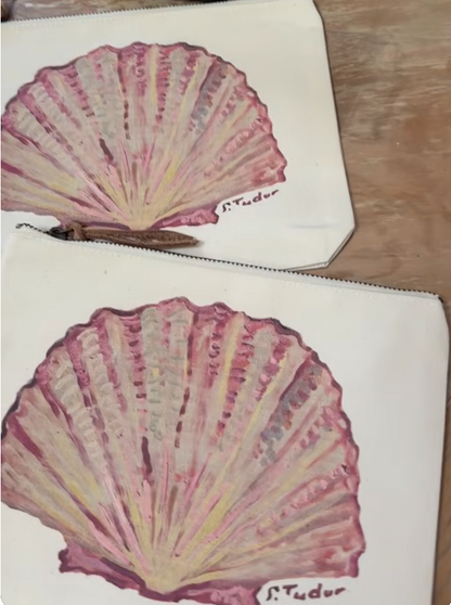 ZIP POUCH- Beachcomber Pouch- Pink Scallop
