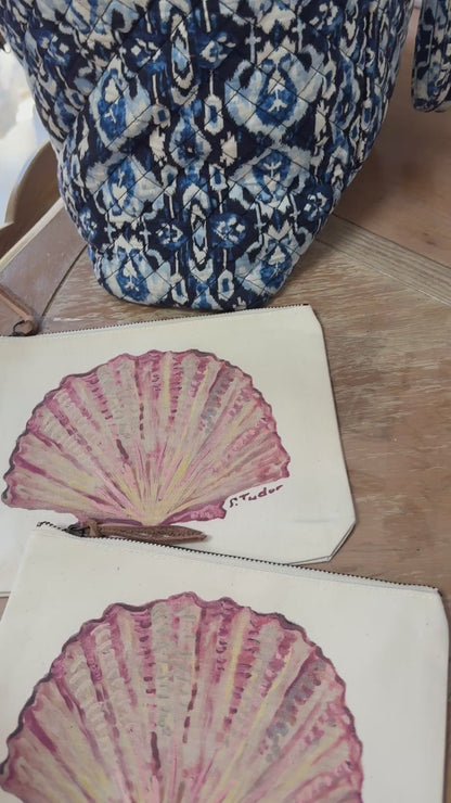 ZIP POUCH- Beachcomber Pouch- Pink Scallop