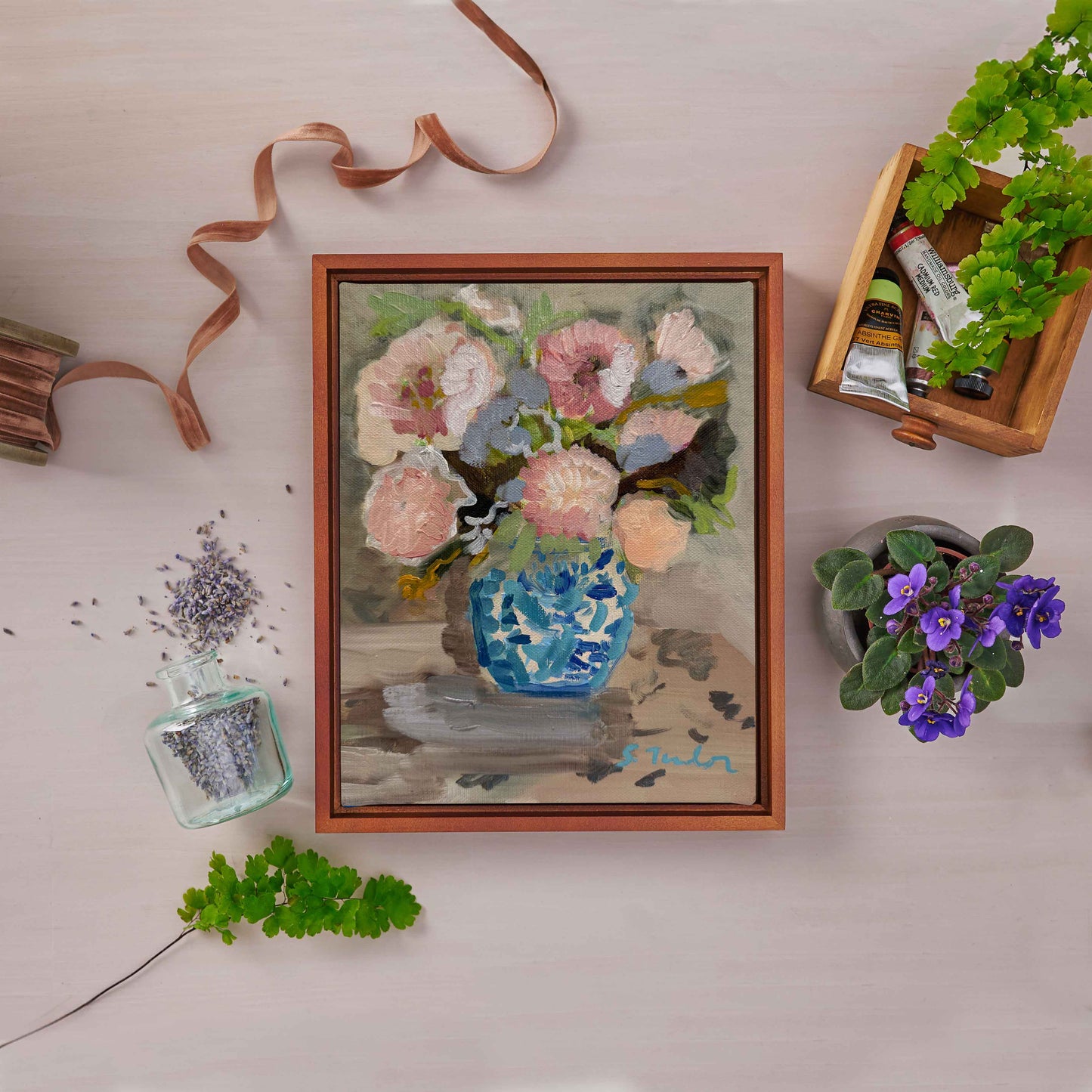 ORIGINAL Painting- Reverie III in Peach and Sage- Desdemona Roses